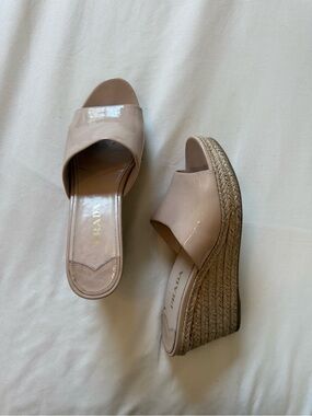 PRADA | Nude Patent Leather Espadrille Wedge Slide | 39